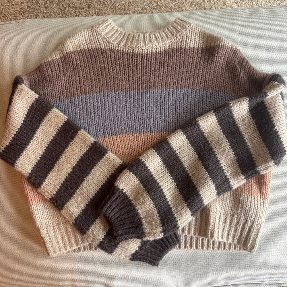 Cream Cowl Neck Sweater Ribbed Knit